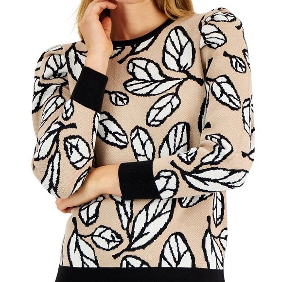 Anne Klein Sweaters - Anne Klein Puff Sleeve Leaf Print Sweater